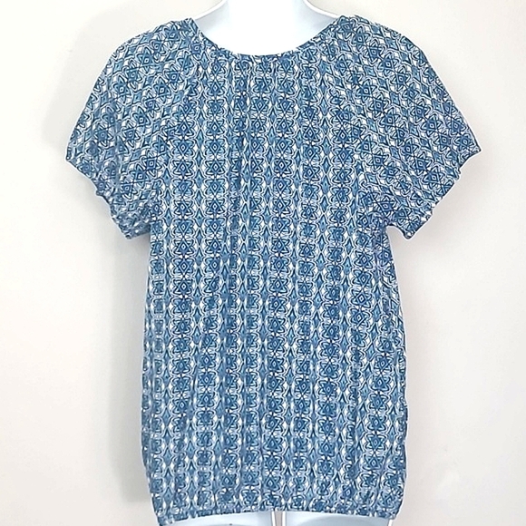 Mexican Peasant Blouse short sleeve tunic Lace 100% Cotton Turquoise Royal Blue - Picture 4 of 6